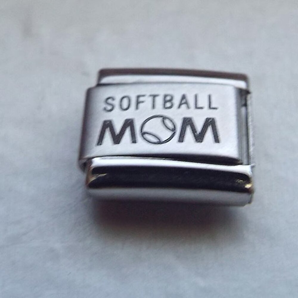 Softball Mom softball laser 9mm stainless steel italian charm bracelet link new